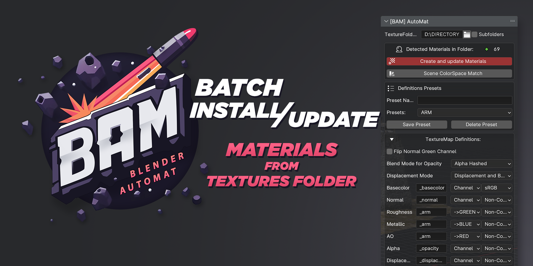 Batch install and update materials from a textures folder with BAM AutoMat