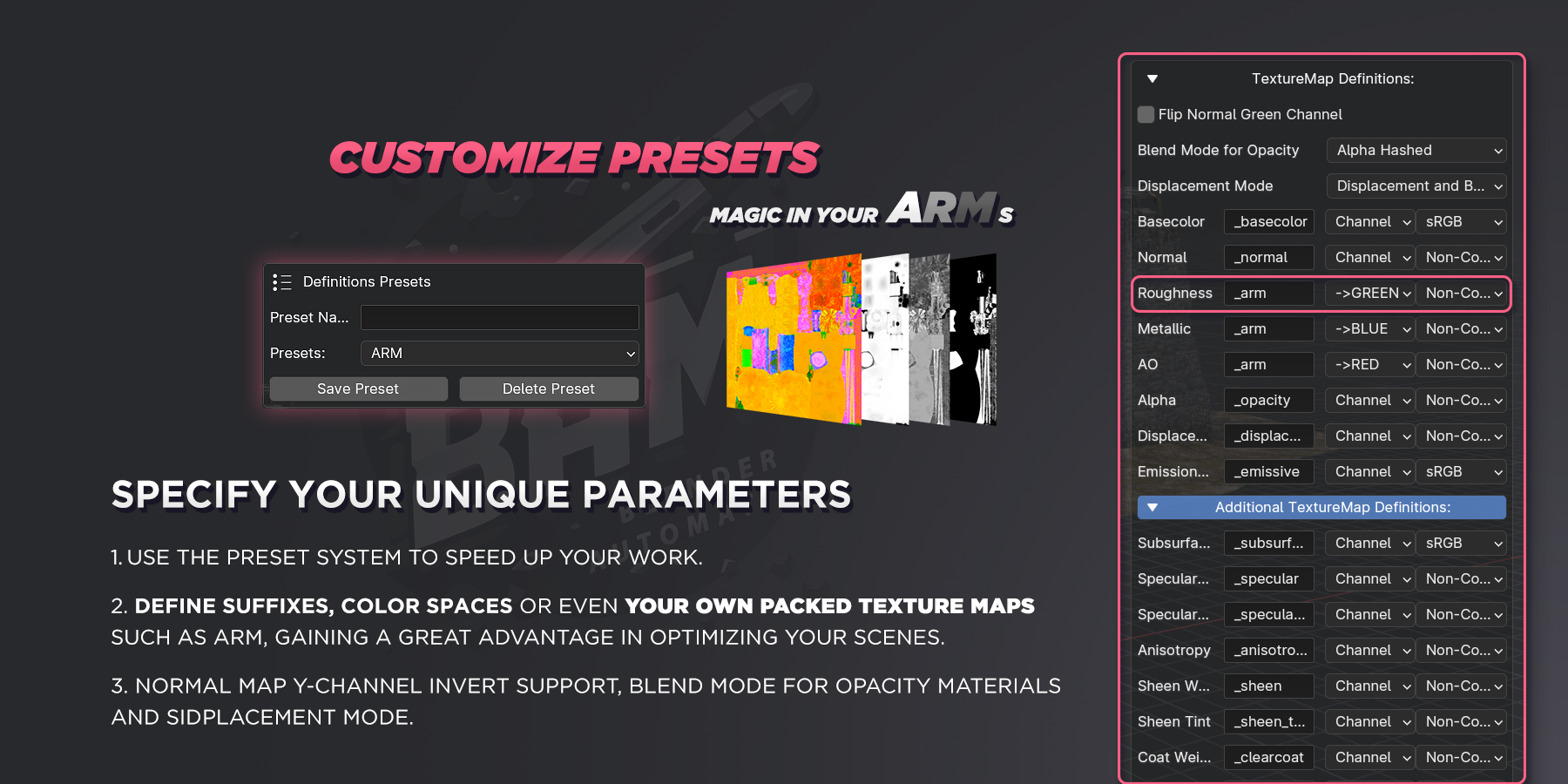 BAM AutoMat custom presets and texture map definitions