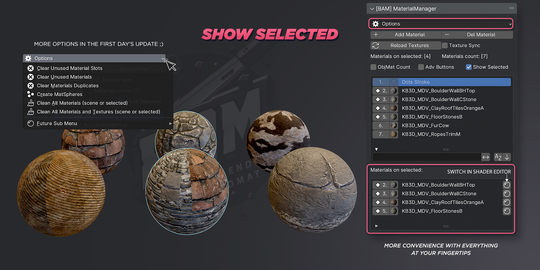 BAM MaterialManager show selected materials